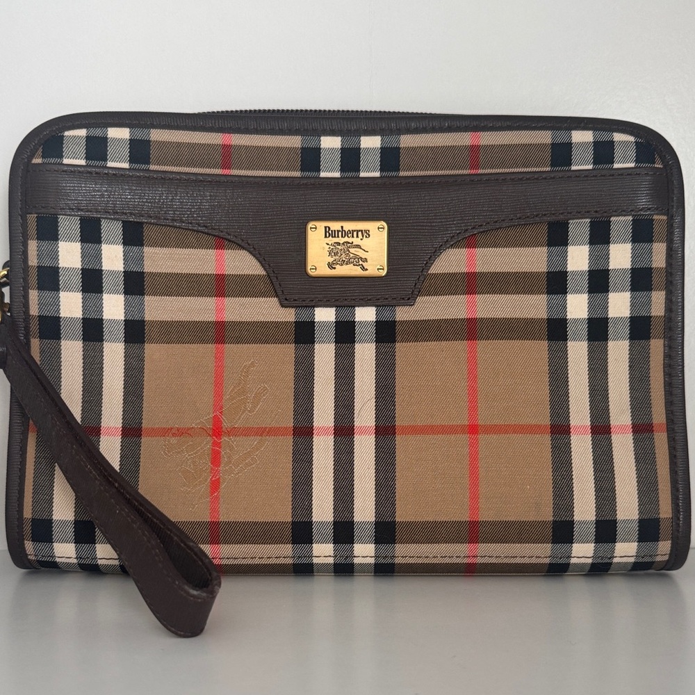 Burberrys Vintage Authentic Nova Check Canvas Clutch with COA- EUC - Picture 2 of 11